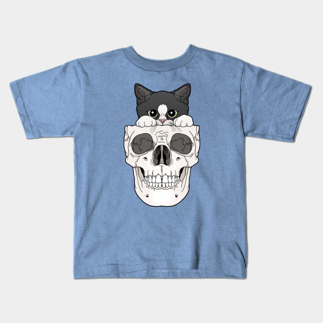 Tuxedo Kitten & Skull Kids T-Shirt by tiina menzel